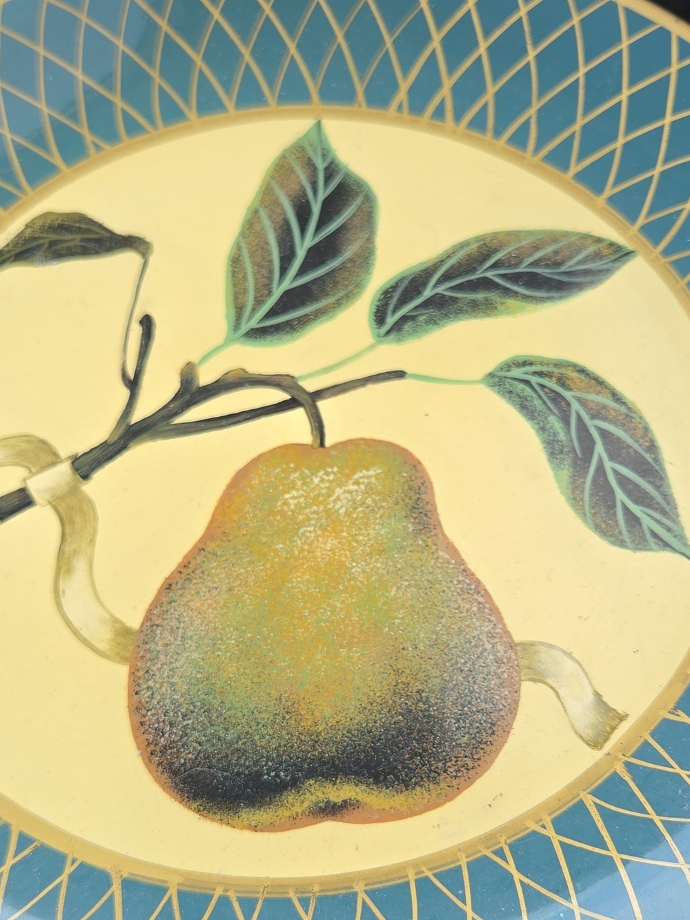 Blue and Cream Pear Decorative Plate - Raymond Waites - Hand-Painted Ceramic